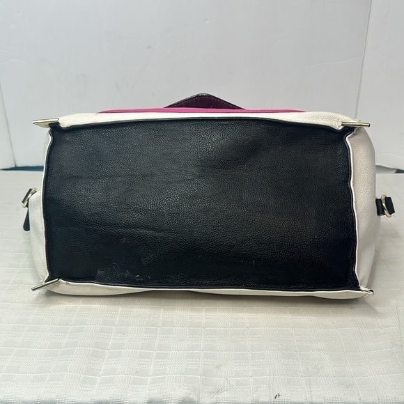 Betsey Johnson white and fucsia satchel purse - Picture 5 of 10